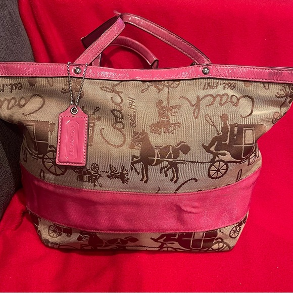 Coach Pink and Brown Carriage Tote Bag - Picture 1 of 8